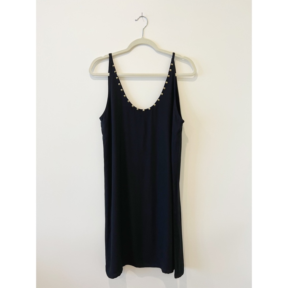 Zara Studded Slip Tank Little Black Dress Mini Scoop Neck Shift Sz Large L